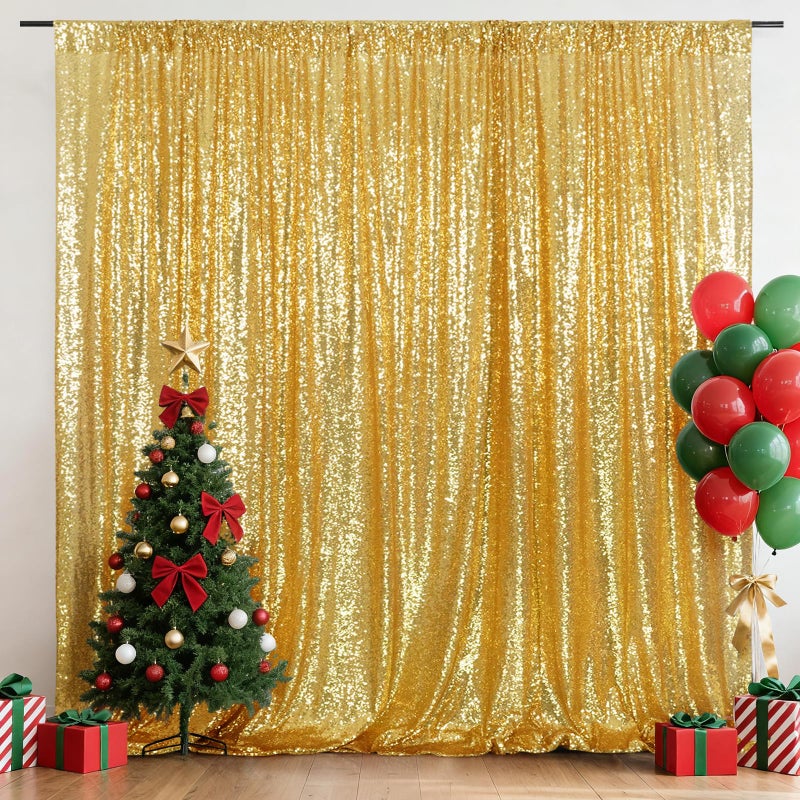 Eternal Beauty Gold Sequin Backdrop, 10x10 Ft Glitter Background Curtains for Valentines Shimmer Photography Party Wedding Birthday Back Drop Decor - Image 2